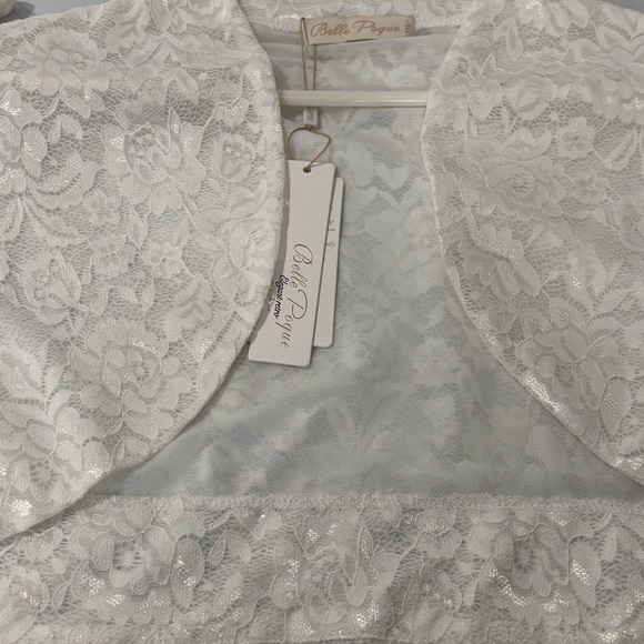 Belle Poque White Lace Cropped Bolero Shrug Long Sleeve Bridal Formal Top 2XL - Picture 8 of 13